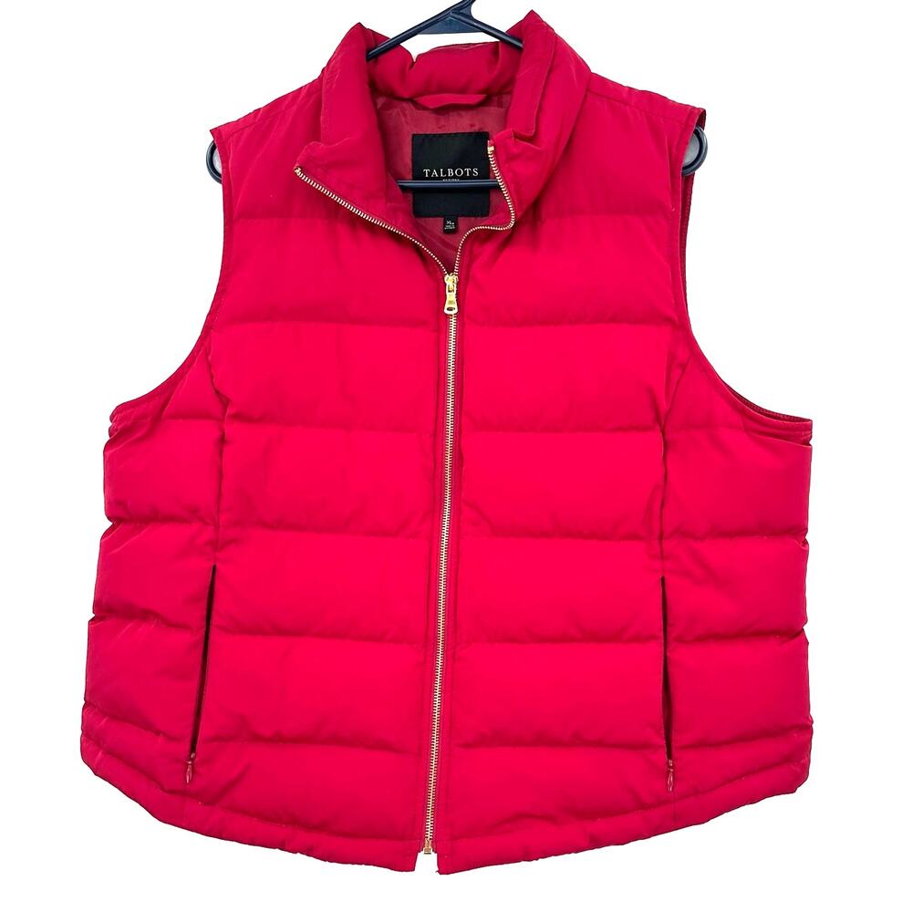 Talbots Size XL Petites Vest Red Puffy Down Insulated Winter Quilted Outerwear